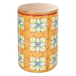 Barattolo 870 ml in ceramica, coperchio in bamboo, decoro mediterraneo, Infinito Pantelleria