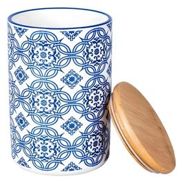 Barattolo 870 ml in ceramica, coperchio in bamboo, decoro mediterraneo, Italian Beauty