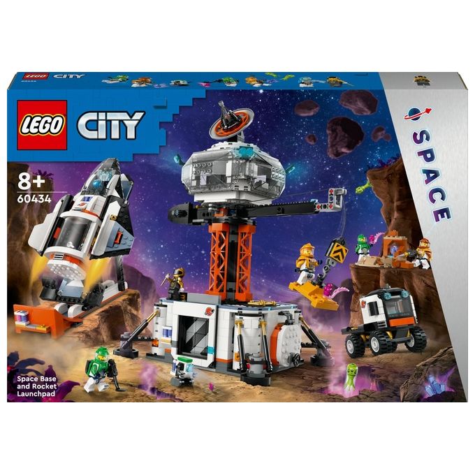 LEGO City 60434 Base Spaziale e Piattaforma di Lancio, Gioco per Bambini 8+ con Gru Giocattolo, Astronave, Rover e 6 Minifigure