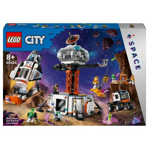 LEGO City 60434 Base Spaziale e Piattaforma di Lancio, Gioco per Bambini 8+ con Gru Giocattolo, Astronave, Rover e 6 Minifigure
