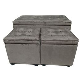 Baule con 2 pouf Dalia 89x48x51 e 40x40x40 in velluto tortora