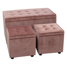 Baule con 2 pouf Dalia 89x48x51 e 40x40x40 in velluto rosa