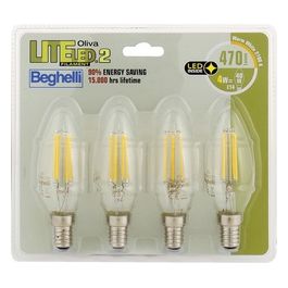 Lampadina Led Oliva 4W 2700k Filament Led 2 Luce Calda e14 Confezione 4 Pezzi