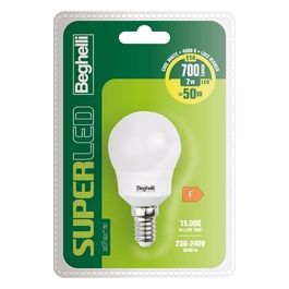 Beghelli Lampadina Led Sfera 7W e14 4000k SuperLed Luce Naturale 700 Lumen