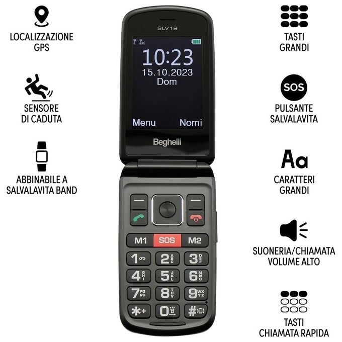 Beghelli Salvalavita Phone SLV19 Senior Phone con Tasto di Chiamata Rapida di Soccorso
