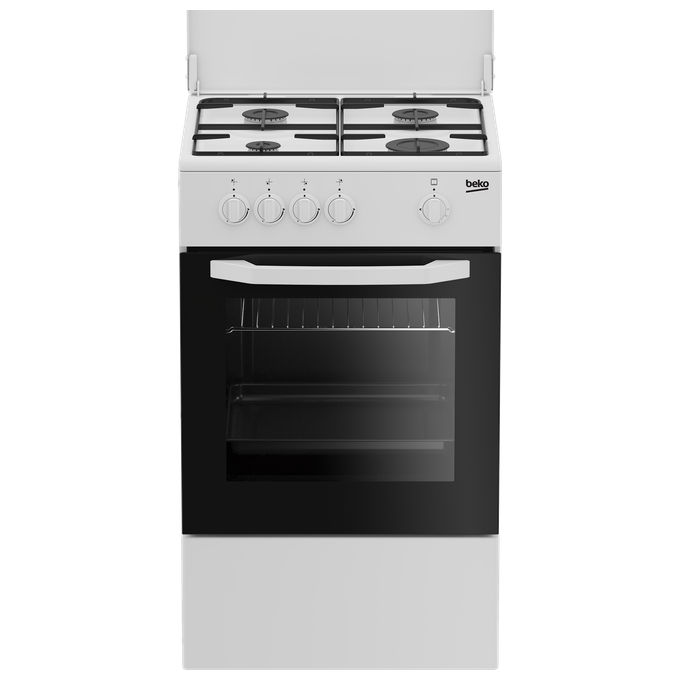 Beko CSG42009DW Cucina a Gas 4 Fuochi Forno a Gas con Grill Larghezza x Profondita' 50x50 cm con Coperchio colore Bianco