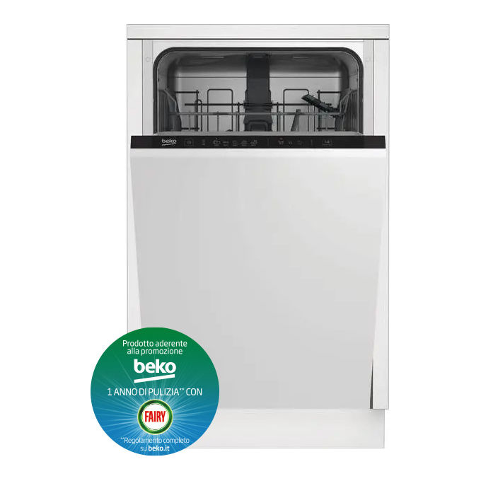 Beko DIS35023 Lavastoviglie da incasso a Scomparsa Totale 10 Coperti Classe Energetica E 5 Programmi Extra Drying Mezzo Carico Flessifibile 45 cm