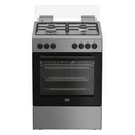 FBE62120XD Cucina a Gas 4 Fuochi Forno Elettrico Ventilato con Grill Larghezza x Profondità 60x60 cm con Coperchio colore Acciaio Inox e Nero