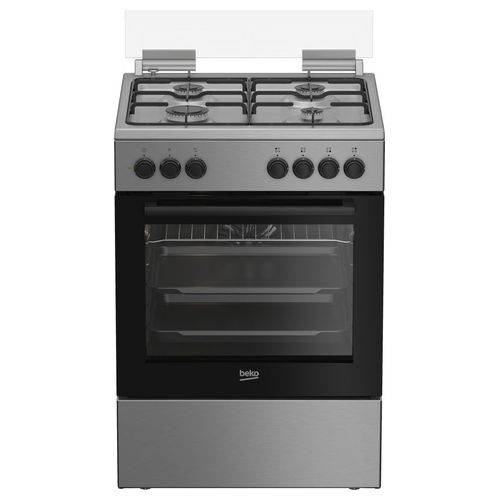 FBE62120XD Cucina a Gas 4 Fuochi Forno Elettrico Ventilato con Grill Larghezza x Profondità 60x60 cm con Coperchio colore Acciaio Inox e Nero