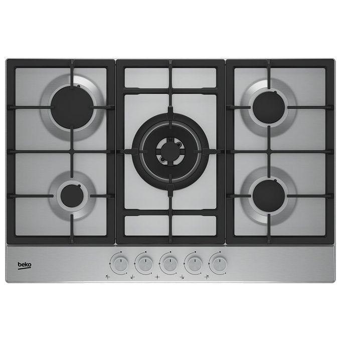 Beko HAW752C5SX Piano Cottura a Gas 5 Zone 1 Bruciatore Wok Griglia in Ghisa 75 cm Acciaio Inox