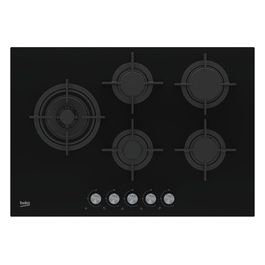 Beko HILL75222S Piano Cottura a Gas in Vetroceramica 5 Fuochi 1 Bruciatore Wok Griglia in Ghisa 75 cm Nero