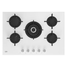 Beko HILW75222SW Piano Cottura a Gas in Vetroceramica 5 Fuochi 1 Bruciatore Wok Griglia in Ghisa 75 cm Bianco