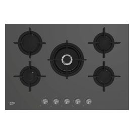 Beko HILW75222SZG Piano Cottura a Gas in Vetroceramica 5 Fuochi 1 Bruciatore Wok Griglia in Ghisa 75 cm Grigio Pietra