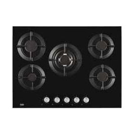 Beko HILW75222S Piano Cottura a Gas in Vetroceramica 5 Fuochi 1 Bruciatore Wok Griglia in Ghisa 75 cm Nero