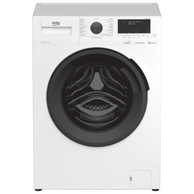 Beko WUX81436AI Lavatrice Carica Frontale SteamCure StainExpert OptiSense Funzione Vapore Classe energetica C (A+++-10%) Capacita' di carico 8 Kg Centrifuga 1400 giri Motore ProSmart Inverter