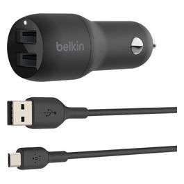 Belkin Boost Doppio Micro-USB a 2 Porte USB Caricabatteria da Auto per Kindle Usb da 24W Cavo Incluso