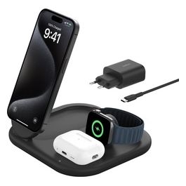 BoostCharge Caricabatteria Magnetico Pieghevole 3 in 1 con Qi2 da 15W Caricatore Rapido MagSafe per Apple iPhone 15 Apple Watch ed AirPods Nero