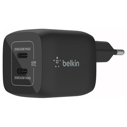 Belkin BoostCharge Pro Caricabatteria da Parete 2xUsb-C 45W PD 3.0 PPS Nero