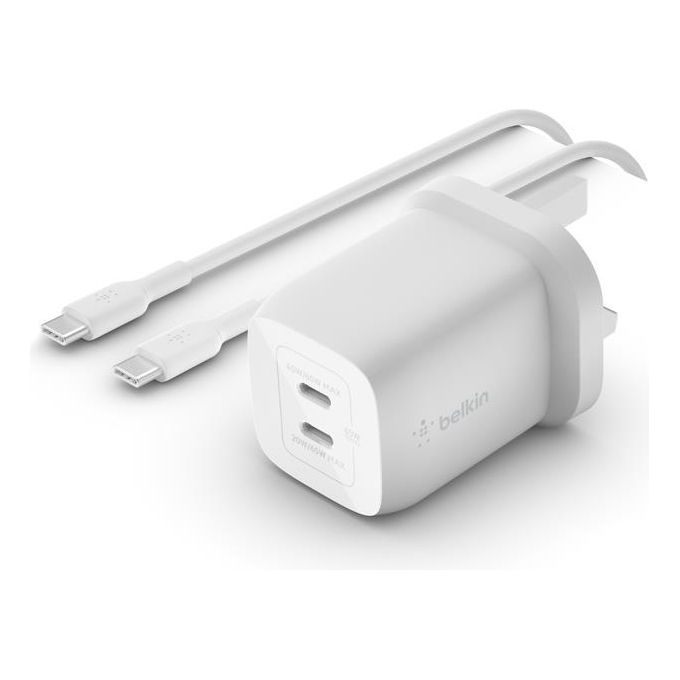 Belkin Caricabatterie 65W Pps Dual Usb-C Gan e Cavo 2mt C-C 100W Bianco
