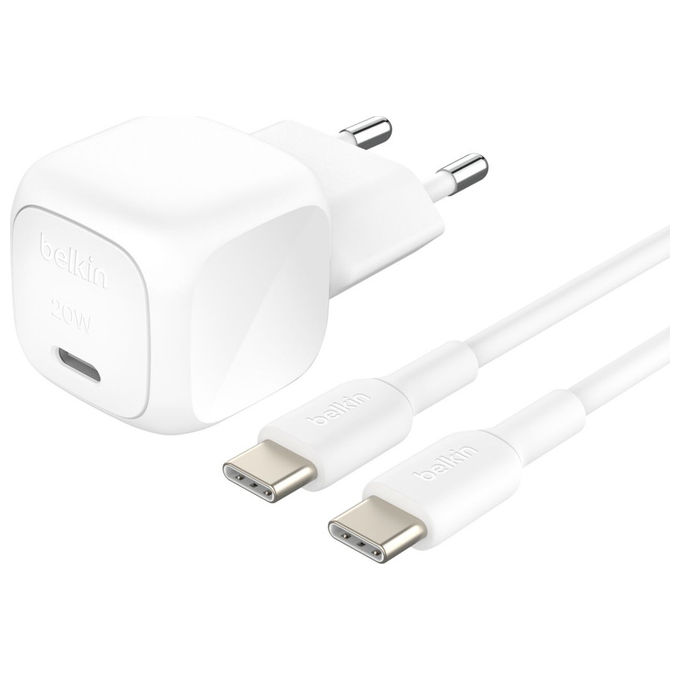 Belkin Caricabatterie Universale USB-C 20W Ricarica Rapida Bianco con Cavo