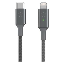 Belkin Cavo di Ricarica da USB-C a Lightning con Led Intelligente 1.2mt Visualizza lo Stato di Ricarica Ricarica Rapida per iPhone Grigio