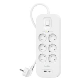 Connect Bianco 6 Prese AC Cavo di Alimentazione da 2mt
