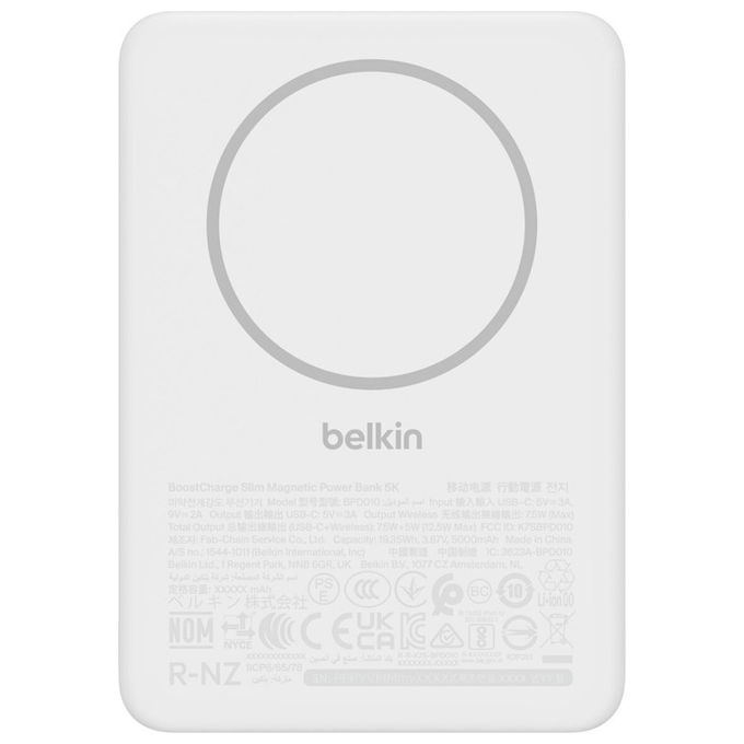 Belkin BPD010hqWH Power Bank Magnetica 5000mAh Ricarica Wireless 7.5W Bianco