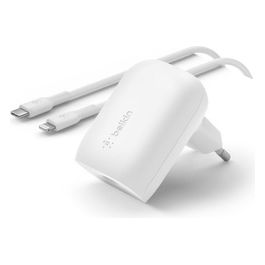 Belkin WCA005VF1MWH-B5 Caricabatteria da Parete USB-C da 30W con Cavo da USB-C a Lightning