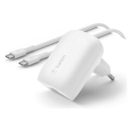 Belkin WCA005VF1MWH-B6 Caricabatteria da Parete USB-C 30W con Cavo da USB-C a USB-C