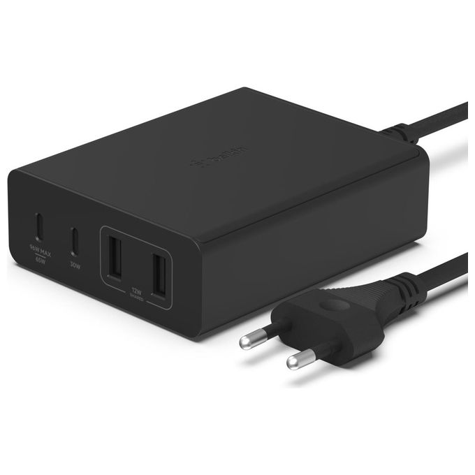 Belkin WCH010vfBK Caricabatterie da Parete 108W GaN 2xUSB-C-2xUSB-A 2mt