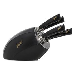 Sense Portacoltelli Pelle Nero con Set Coltelli 5 Pezzi Elegance