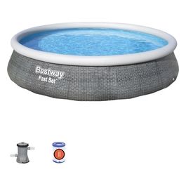 Bestway Fast Set Inflatable Pool Set Round Rattan 396x84c