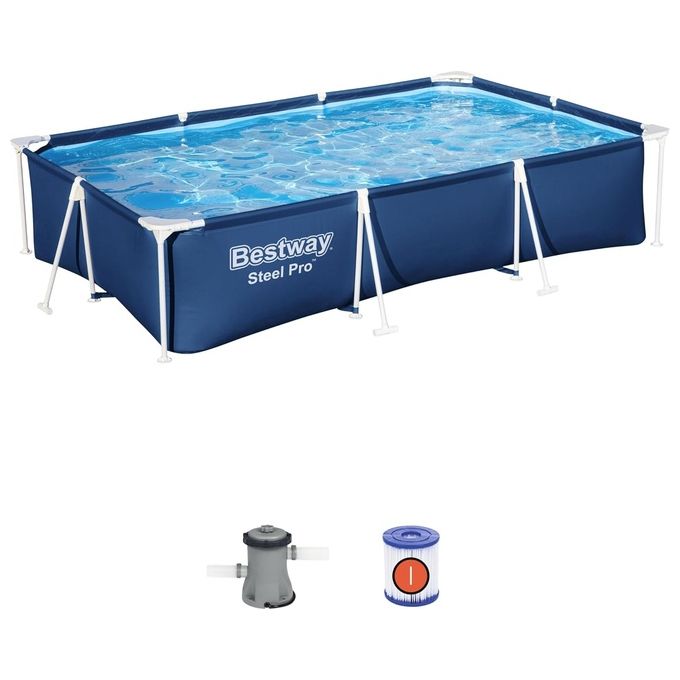Bestway Set Piscina Fuori Terra Steel Pro Rettangolare da 300x201x66cm Pompa Azzurro