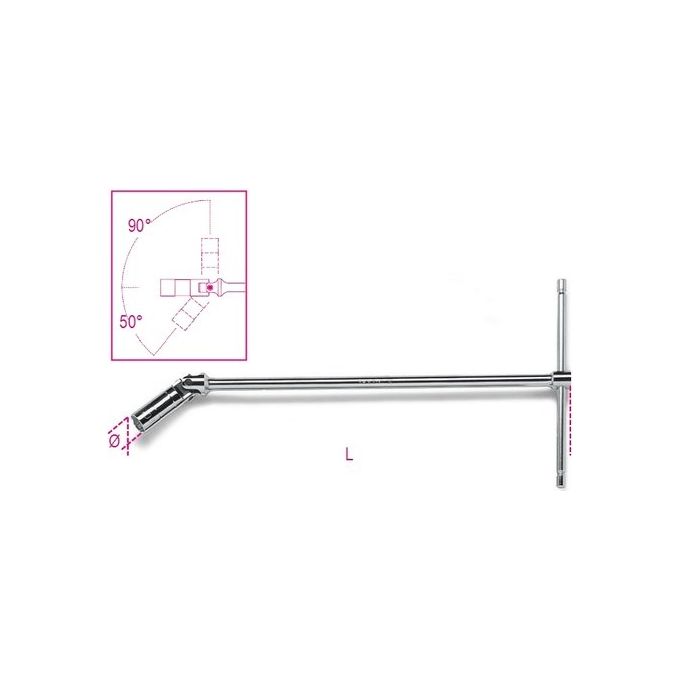 BETA Chiave a t con Bussola Snodata tipo Normale, per Candele Dâ€™accensione Acciaio Cromato - ISO 11168 - 959mm 20,8