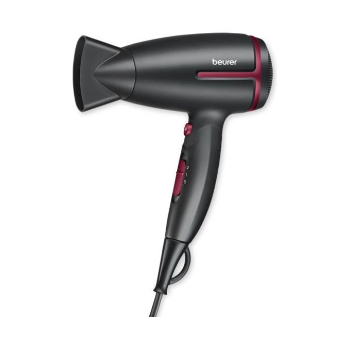 immagine di Beurer HC25 Limited Edition Cherry Asciugacapelli da Viaggio 1600W Tecnologia Ionica Doppia Tensione Manico Pieghevole colore Nero