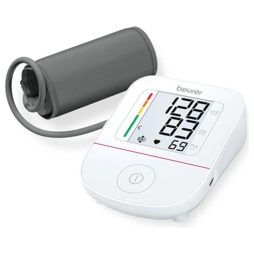 BM 23 - Misuratore di pressione da braccio, oscillometrico, display digitale XL con retroilluminazione, 2 × 60 memorie, rilevazione aritmie, indicatore OMS, alimentazione a batterie AAA o USB‑C, bracciale 22-42 cm e custodia inclusi, Bianco