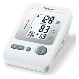 BM 26 - Misuratore di pressione da braccio, metodo oscillometrico, rilevamento aritmie, 4 profili utente con 30 memorie ciascuno, display LCD ben leggibile, indicatore di rischio OMS, bracciale per circonferenze da 22 a 35 cm, alimentazione a batte