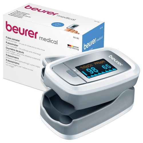 Beurer Pulsossimetro Monitoraggio Saturazione di Ossigeno nel Sangue e del Battito Cardiaco 61 x 36 x 32 mm Grigio PO 30