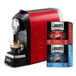 Bialetti Elettrico Macchina Caffè Espresso Per Capsule In Alluminio Incluse 32 Capsule Rosso