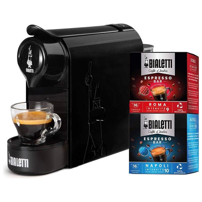 Image of Bialetti Gioia Macchina Caffe' Espresso per Capsule in Alluminio Incluse 32 Capsule Supercompatta Serbatoio 500ml Nero