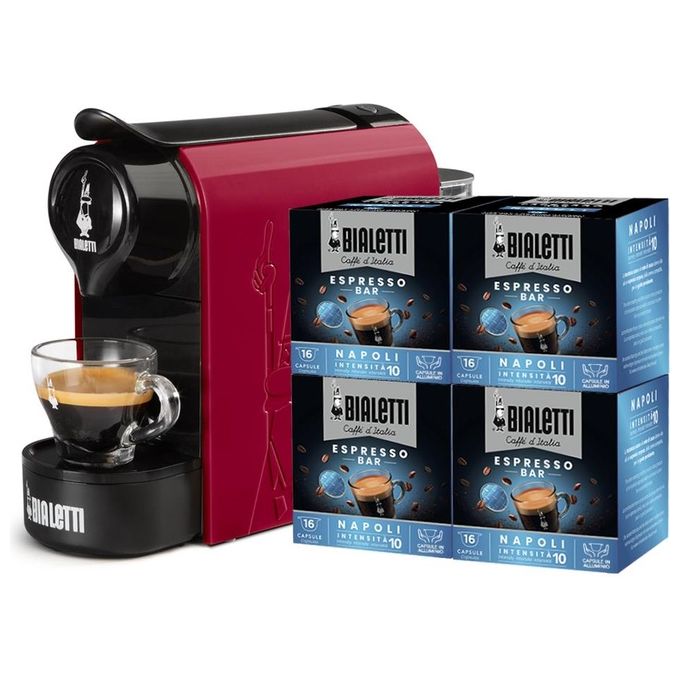 Bialetti Macchina Caffe 1200 w serbatoio 0.5 litri 20bar 64 Capsule di caffe' incluse Nero rossa