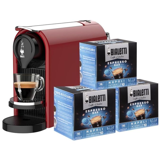 Bialetti Macchina Caffe' Gioia Plus Rosso Include 48 Capsule
