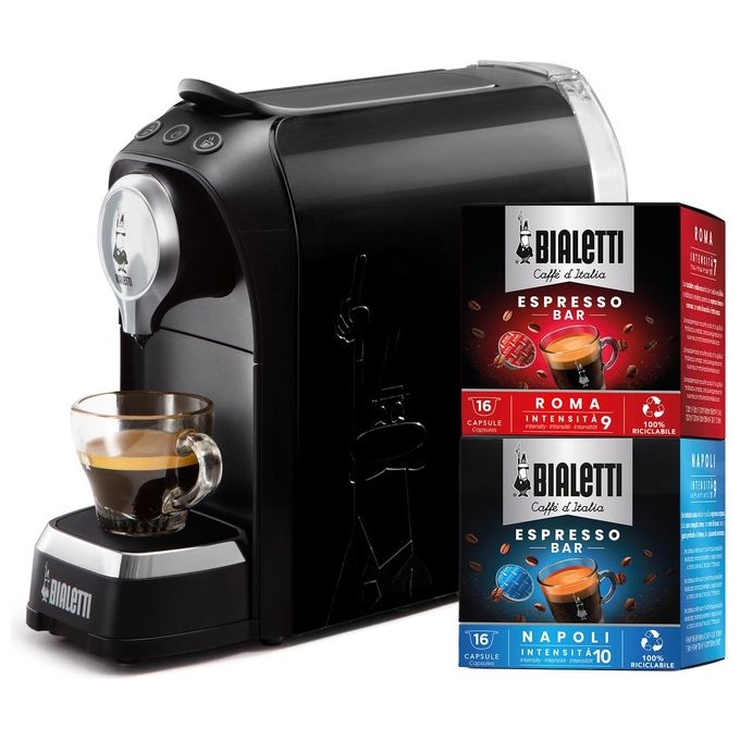 Bialetti Macchina Caffe' Super Nero con 32 Capsule Incluse per un Espresso Perfetto