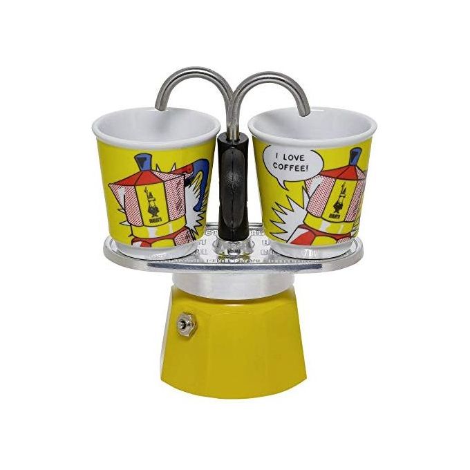 Bialetti Mini Express Colore Giallo Caffettiera con 2 Bicchierini
