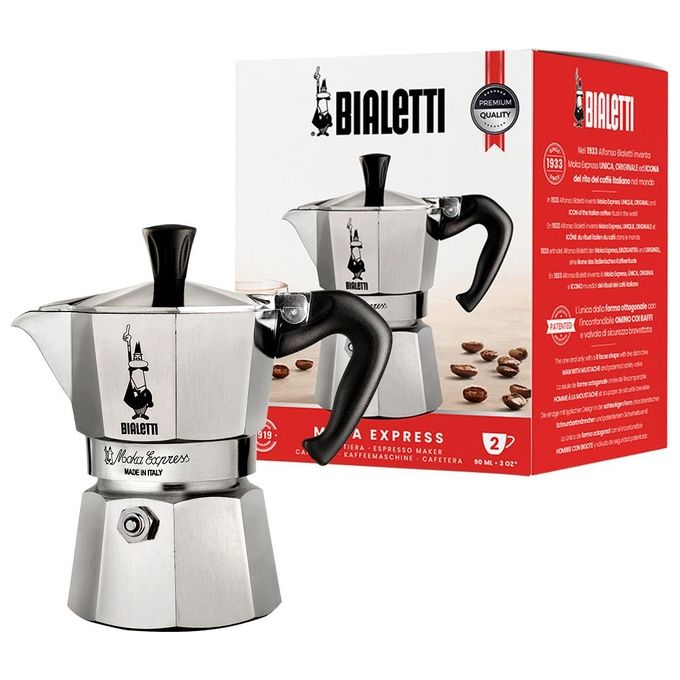 Bialetti 0001168 Moka Express Caffettiera Moka 2 Tazze colore Cromo Satinato