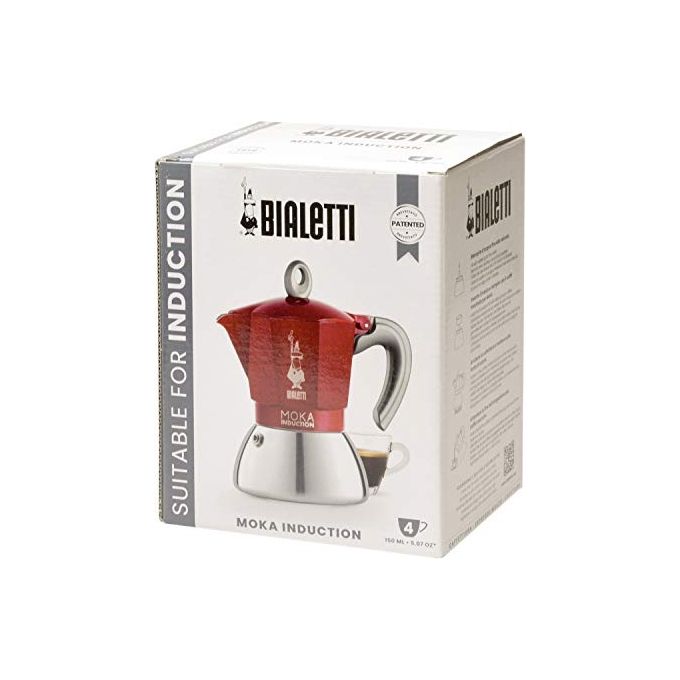 Caffettiera 4 Tazze MOKA INDUCTION Cromo e Rosso 0006944