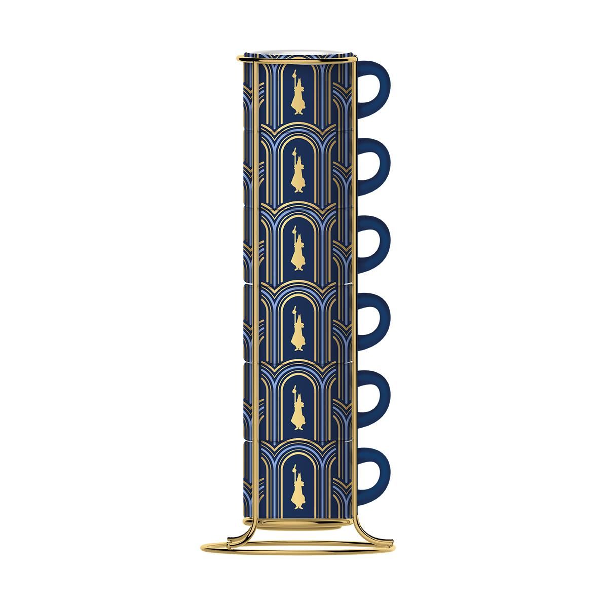 Bialetti Set 6 Tazzine Impilabili Blu Art Deco Glamour con Struttura in  Metallo