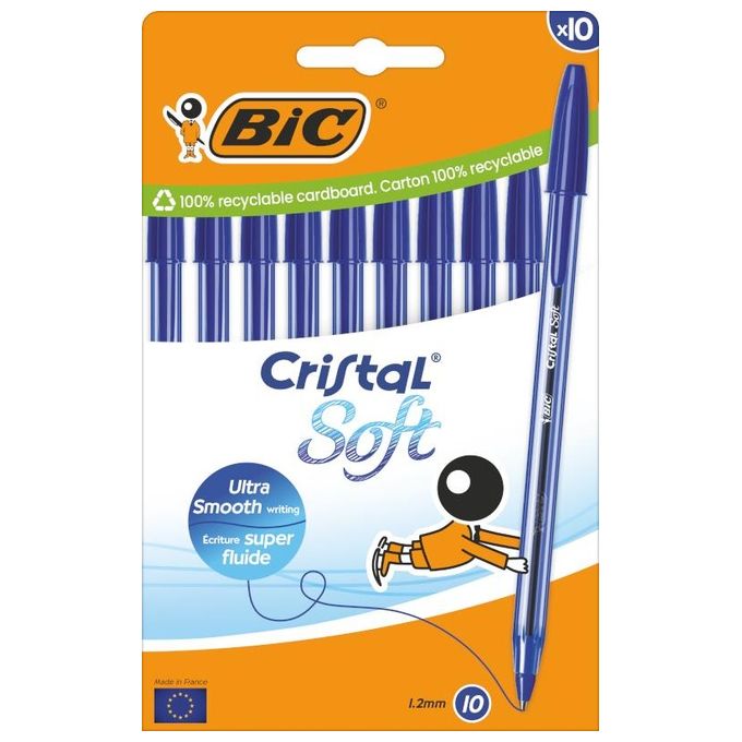 Bic Confezione 10 Penne Cristal Soft Blu 1.2mm