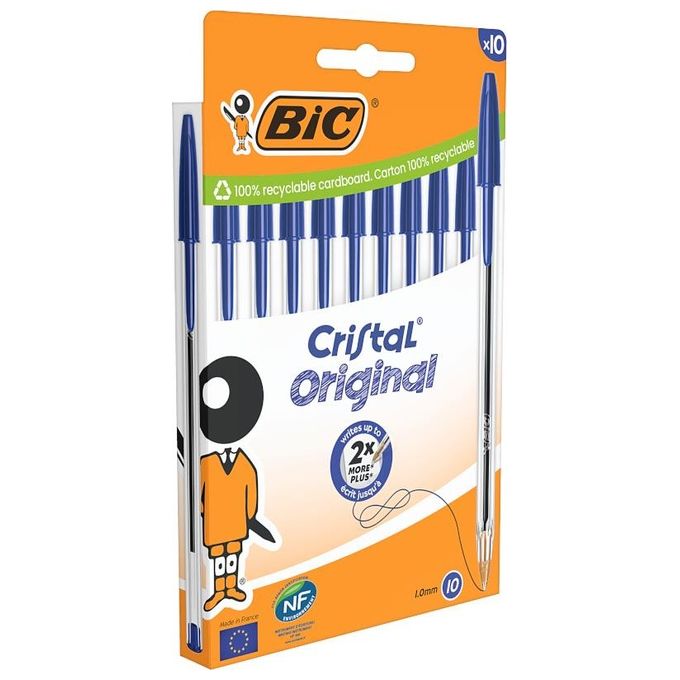 Bic Confezione 10 Penne Cristal Medio Blu 1mm