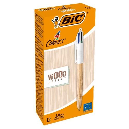 Bic Confezione 12 Penne 4 Colori Wood